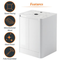 Plum&clay Mayfair Gloss White Freestanding Bathroom Vanity Unit With White Marble Countertop (W)650mm (H)745mm - thumbnail 6