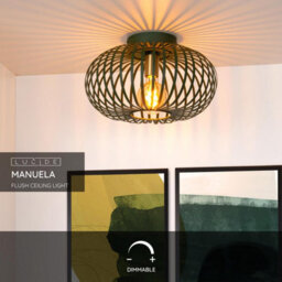 Lucide Manuela Vintage Flush Ceiling Light 39.5Cm- 1Xe27 - Green - thumbnail 3