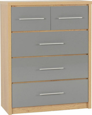 Seconique Seville 3+2 Drawer Chest Oak And Grey Sheen Finish - image 1