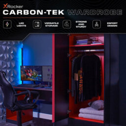 X Rocker Carbon-Tek Led 2-Door Wardrobe With Drawer - Grey / Red Rgb - thumbnail 2