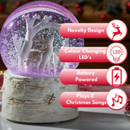 Marco Paul Musical Christmas Snow Globe With Colour Changing Led's - Reindeer - thumbnail 4