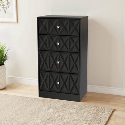 Genoa Ready Assembled Matt Black No Effect 4 Drawer Deep Chest (H)1063mm (W)746mm (D)395mm - image 1