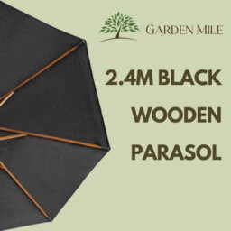 Parasol Umbrella Large Sunshade 2.4M Black Wooden Outdoor Garden Patio Canopy - thumbnail 3