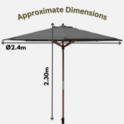 Parasol Umbrella Large Sunshade 2.4M Black Wooden Outdoor Garden Patio Canopy - thumbnail 2