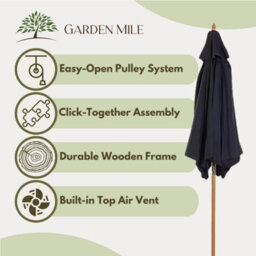 Parasol Umbrella Large Sunshade 2.4M Black Wooden Outdoor Garden Patio Canopy - thumbnail 4