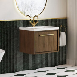 Hudson Reed Lille Wall Hung 1 Drawer Vanity Unit With 1 Tap Hole Basin, Antique Oak Woodgrain, 476 X 613 mm - thumbnail 4