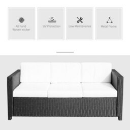 Wyld Haus Sudori Black 3-Seater Rattan Outdoor Sofa With Cream Cushions, L185 X D70 X H80Cm - thumbnail 4