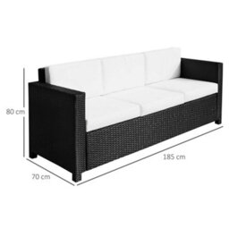 Wyld Haus Sudori Black 3-Seater Rattan Outdoor Sofa With Cream Cushions, L185 X D70 X H80Cm - thumbnail 3