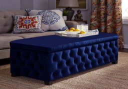 Empire 137Cm Chesterfield Ottoman Storage Bench - Plush Velvet Shoes Bench - Sapphire Blue Upholstery Storage Box With Wooden Legs