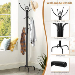 Costway Metal Coat Rack Hat Hanger Free Standing Hallstand Umbrella Stand With 12 Hooks - thumbnail 6