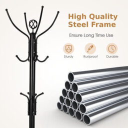 Costway Metal Coat Rack Hat Hanger Free Standing Hallstand Umbrella Stand With 12 Hooks - thumbnail 4