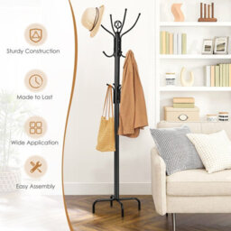 Costway Metal Coat Rack Hat Hanger Free Standing Hallstand Umbrella Stand With 12 Hooks - thumbnail 5