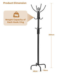Costway Metal Coat Rack Hat Hanger Free Standing Hallstand Umbrella Stand With 12 Hooks - thumbnail 2