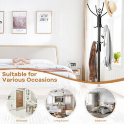 Costway Metal Coat Rack Hat Hanger Free Standing Hallstand Umbrella Stand With 12 Hooks - thumbnail 3
