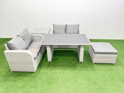 Fimous 5 Pieces Outdoor Pe Rattan Sofa Set Patio Garden Furniture Sets With Cushions Side Table Big Stool Light Grey - image 1
