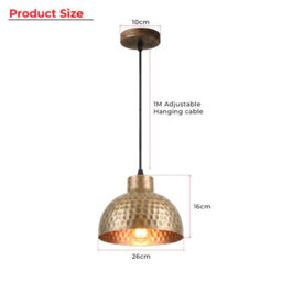 Industrial Antique Bronze Hammered Pendant Light  Adjustable Metal Shade With 1M Cable For Kitchen, Dining, And Bar - thumbnail 2