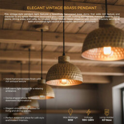 Industrial Antique Bronze Hammered Pendant Light  Adjustable Metal Shade With 1M Cable For Kitchen, Dining, And Bar - thumbnail 6