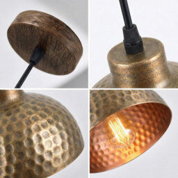 Industrial Antique Bronze Hammered Pendant Light  Adjustable Metal Shade With 1M Cable For Kitchen, Dining, And Bar - thumbnail 4