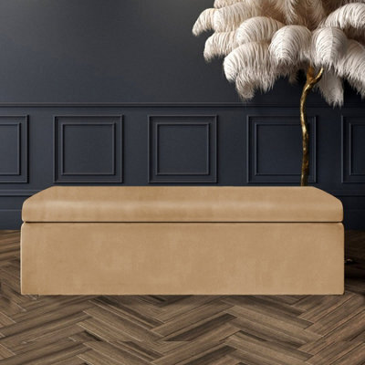 120Cm Large Plain Safar Storage Ottoman Box, Mink Plush Velvet Upholstered Deep Storage Ottoman End Of Bed Bench - image 1