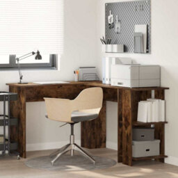 Berkfield Modern Corner Desk With Storage Smoked Oak 140X113,5X75Cm - thumbnail 2