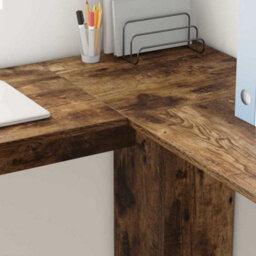 Berkfield Modern Corner Desk With Storage Smoked Oak 140X113,5X75Cm - thumbnail 4