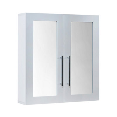 Homestylestore 600 X 650mm White Wall Mounted Mirrored Door Bathroom Cabinet And Chrome T Bar Handles - image 1