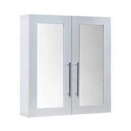 Homestylestore 600 X 650mm White Wall Mounted Mirrored Door Bathroom Cabinet And Chrome T Bar Handles - thumbnail 1