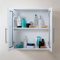 Homestylestore 600 X 650mm White Wall Mounted Mirrored Door Bathroom Cabinet And Chrome T Bar Handles - thumbnail 2