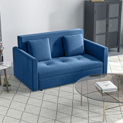 Blue Convertible 2 Seater Sofa Bed With Hidden Storage, 2 Cushions - image 1