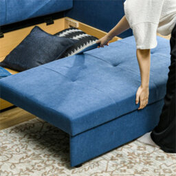 Blue Convertible 2 Seater Sofa Bed With Hidden Storage, 2 Cushions - thumbnail 6