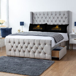 UKBEDFURNITURE Emily Silver Plush Wingback Divan Bed Base With 54 Inch Headboard - No Storage - thumbnail 2