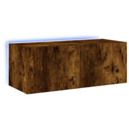 Berkfield Tv Wall Cabinet With Led Lights Smoked Oak 80X35X31 Cm - thumbnail 2