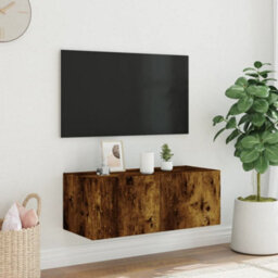 Berkfield Tv Wall Cabinet With Led Lights Smoked Oak 80X35X31 Cm - thumbnail 4