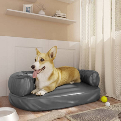 Berkfield Ergonomic Foam Dog Bed Grey 60X42 Cm Faux Leather