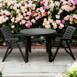 Urbn-Garden Urbngarden 72Cm Height Table With 4 Chairs Outdoor Patio Garden Furniture Black Round Plastic Table And Folding Chairs Set - thumbnail 7