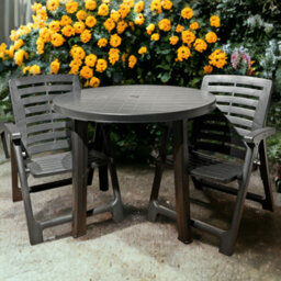 Urbn-Garden Urbngarden 72Cm Height Table With 4 Chairs Outdoor Patio Garden Furniture Black Round Plastic Table And Folding Chairs Set - thumbnail 2