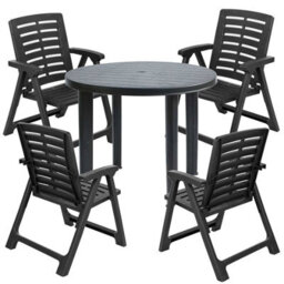 Urbn-Garden Urbngarden 72Cm Height Table With 4 Chairs Outdoor Patio Garden Furniture Black Round Plastic Table And Folding Chairs Set