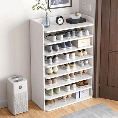 8 Tier White Wooden Hallway Shoe Rack Open Shelves Shoe Cabinet Storage Unit - image 1
