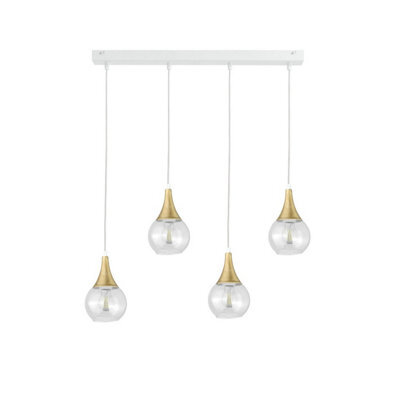 Luminosa Lighting Luminosa Lacrima Bar Pendant Ceiling Light White, Gold Transparent Glass Shade 4X E27 - image 1