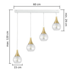 Luminosa Lighting Luminosa Lacrima Bar Pendant Ceiling Light White, Gold Transparent Glass Shade 4X E27 - thumbnail 2