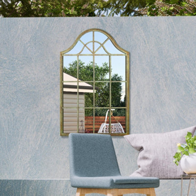 Mirroroutlet Metal Arch Shaped Decorative Rustic Green Window Garden Mirror 92 X 63Cm - image 1