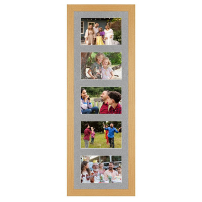 AK Frames 26X8 Country Pine Modern Multi Photo Frame With Silver Mount - Holds 5 Apertures (5X) 6X4 Photos - image 1