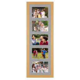 AK Frames 26X8 Country Pine Modern Multi Photo Frame With Silver Mount - Holds 5 Apertures (5X) 6X4 Photos