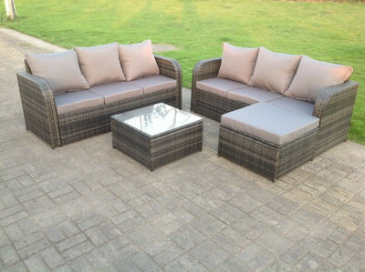 Fimous Dark Grey Mixed Pe Wicker Rattan Garden Furniture Set Lounge Sofa Outdoor Big Footstool 7 Seater - image 1