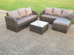 Fimous Dark Grey Mixed Pe  Wicker Rattan Garden Furniture Set Lounge Sofa Outdoor Big Footstool 7 Seater - thumbnail 6