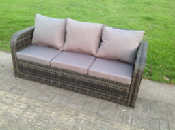 Fimous Dark Grey Mixed Pe  Wicker Rattan Garden Furniture Set Lounge Sofa Outdoor Big Footstool 7 Seater - thumbnail 7