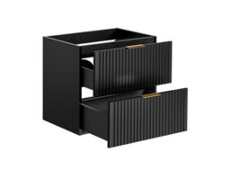 Impact Furniture Vanity Unit With Basin 600mm Oak Countertop Wall Hung Black Bathroom Cabinet Ribbed Fluted Drawers Adel - thumbnail 5