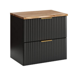 Impact Furniture Vanity Unit With Basin 600mm Oak Countertop Wall Hung Black Bathroom Cabinet Ribbed Fluted Drawers Adel - thumbnail 4