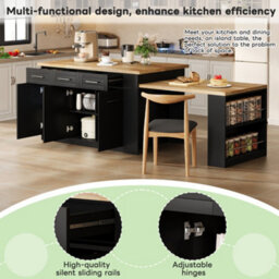 Matteo Kitchen Island With Hidden Extendable Dining Table & Large Storage Cabinets - Black/natural - thumbnail 6