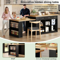 Matteo Kitchen Island With Hidden Extendable Dining Table & Large Storage Cabinets - Black/natural - thumbnail 7
